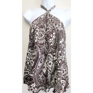 Apt 9 Brown White Floral Halter Backless Top XL Lightweight Lined Soft Flowy